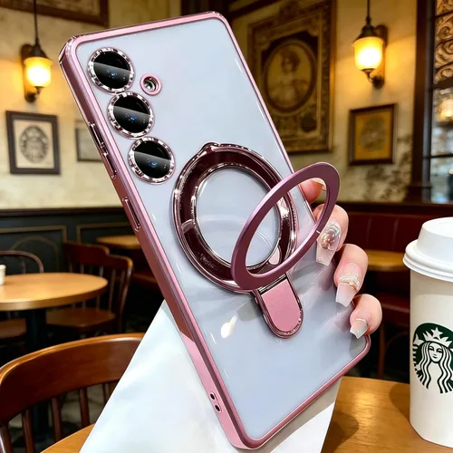 Vista 18 de Magnetic for Samsung Galaxy S25 Case Clear with Stand,Built-in Camera Lens Protector[Compatible with Magsafe],Case for Samsung Galaxy S25 6.2",Black