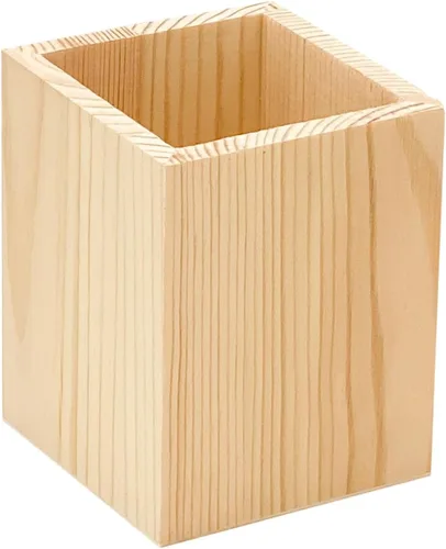 Vista 2 de Cregugua Paquete de 12 portalápices de madera sin terminar para manualidades caseras (3 x 3 x 4 pulgadas)