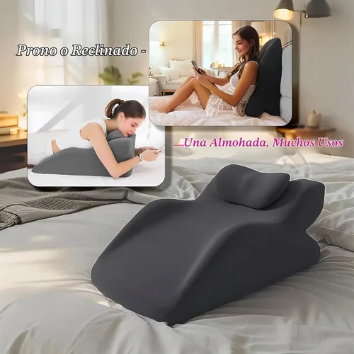 Vista 3 de Almohada versátil ergonómica de cuña almohada de espuma viscoelástica, color gris oscuro