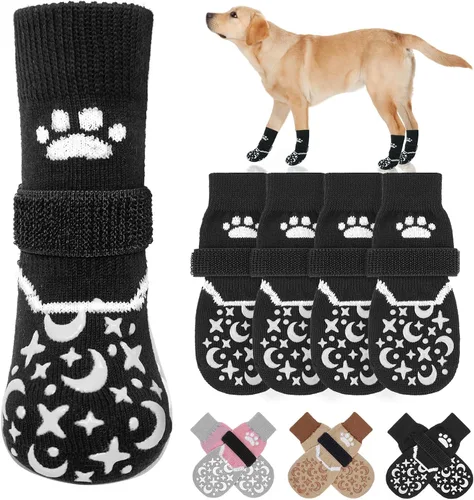 Vista 8 de BEAUTYZOO Calcetines antideslizantes para perros pequeños, medianos y grandes, protector de patas de perro con agarre para suelos de madera dura