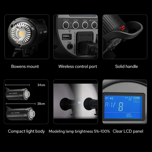 Vista 4 de Godox SK400IIV 400Ws Flash Estroboscópico de Estudio GN65 5700K 2.4G con Lámpara de Modelado LED Montaje Bowens Luz Estroboscópica Monolight