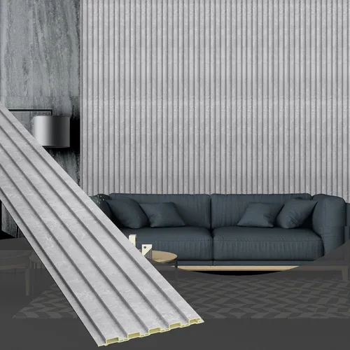 Vista 13 de OUZUGIE WPC Paneles de Pared de Lata Acústica, Paquete de 8 Paneles de Pared 3D de 114 x 6 Pulgadas para Decoración de Pared Interior, Sala de Gris