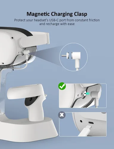 Vista 5 de NexiGo Enhanced Charging Dock with LED Light for OculusMeta Quest 2, Support Elite Strap with Battery, Headset Display Stand and Controller Mount, 2
