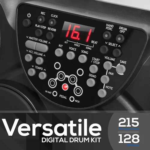 Vista 2 de Juego de batería digital de mesa electrónico Pyle, kit compacto y portátil de almohadillas táctiles con 8 pads y pedales, 600 sonidos, salidas USB
