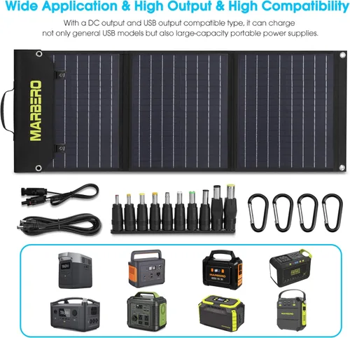 Vista 2 de MARBERO Panel Solar Portátil de 60W Panel Solar Plegable de 60 Vatios para Generadores Solares IP65 Impermeable 23% de Alta Eficiencia Puerto USB