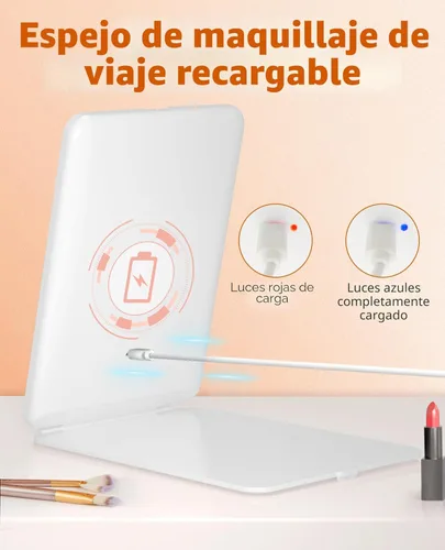 Vista 4 de FUNTOUCH Espejo de Maquillaje de Viaje Recargable con Luces y Espejos de Aumento 10X, Espejo de Tocador Iluminado Portátil con 80 LED, Batería