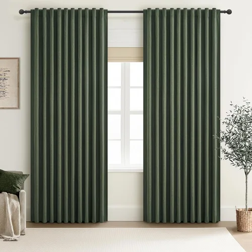 Vista 23 de Juego de 2 cortinas 100% opacas, 84 pulgadas de largo, dormitorio, estéticas, aislamiento térmico, eficiencia energética, mezcla de algodón y lino