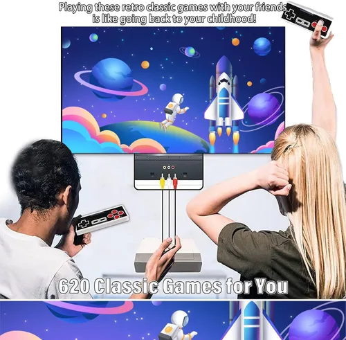 Vista 2 de Wireless Retro Game Console, 2026 New Classic Mini TV Gaming Console, Built-in 620 Video Games with 2 Wireless Controllers, AV Output 8-Bit Game