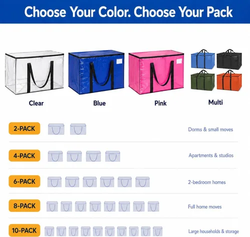 Vista 8 de ClearSpace Bolsas de mudanza o bolsa de almacenamiento de gran tamaño – Cajas grandes para mudanzas con correas de mochila, cremalleras y asas