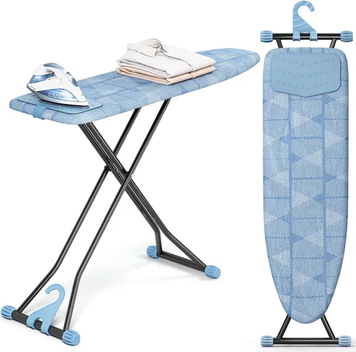 KINGBOARD Tabla de planchar, tabla de planchar compacta con alfombrilla de silicona para plancha, cubierta resistente al calor, 7 alturas