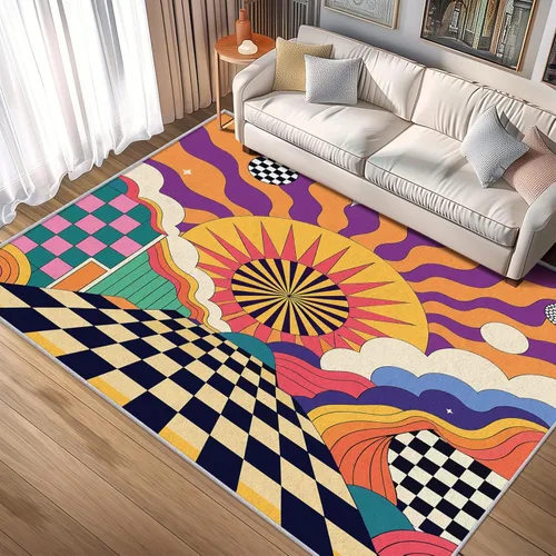 Vista 10 de 70s Small Rug 2x3 Retro Rainbow Abstract Art Pattern, Washable Entryway Bedroom Kitchen Doormat, 70s Retro Decor for Home, Soft Non Slip Indoor Door