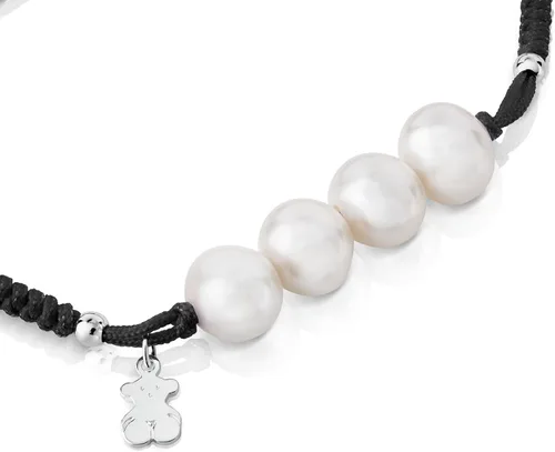 Vista 2 de Tous Jewelry "Icon Pearl Silver" pulsera de plata 925, ajustable, con cordón de nailon y 4 perlas de cultivo.