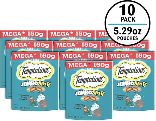 Vista 3 de Temptations Jumbo Stuff - Golosinas crujientes y suaves para gatos, sabor atún tentador, bolsa de 2.5 onzas (paquete de 12)
