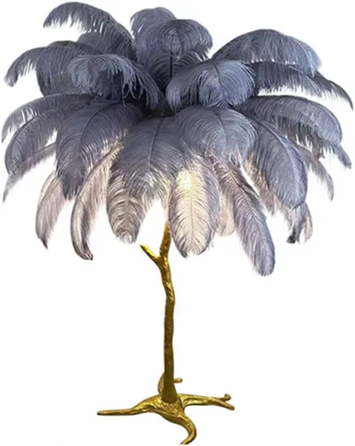 Vista 31 de Lámpara de plumas de avestruz, lámpara de plumas de resina con plumas de avestruz naturales (contiene fuentes de luz) tiene interruptor de pie