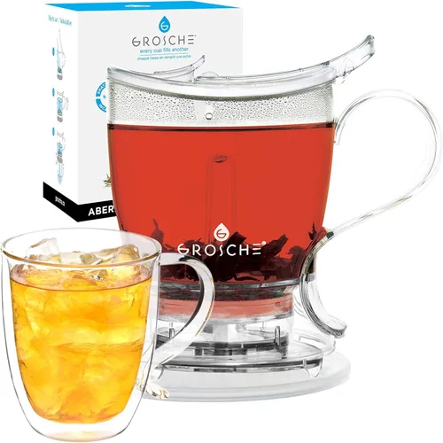 Vista 12 de GROSCHE Aberdeen - Infusor de té y tetera inteligente, sin BPA, diseño sin goteo, posavasos Fácil de preparar Fácil de limpiar Elaboración
