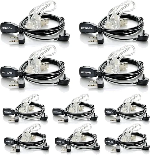 Caja de 10, auriculares Retevis Walkie Talkies con micrófono de 2 pines de tubo acústico, para RT22 RT21 RT68 H777, compatible con Pxton Baofeng