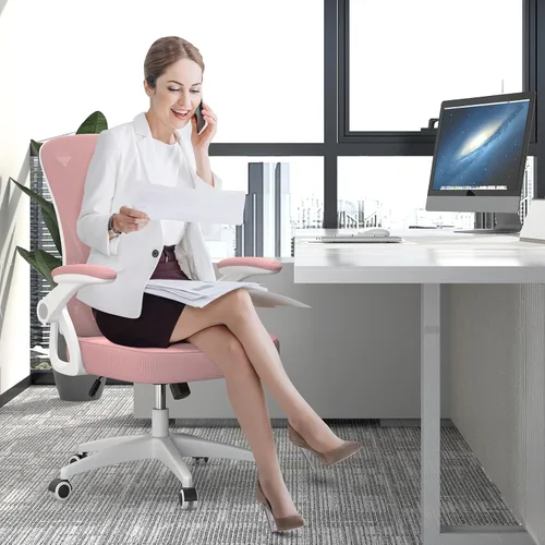 Vista 2 de naspaluro Silla de oficina ergonómica, silla para computadora con altura ajustable, brazos abatibles y soporte lumbar, silla de escritorio de malla