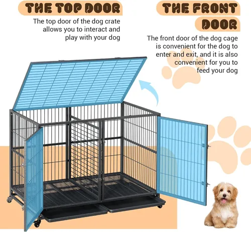Vista 5 de Jaula resistente para perros de 48 pulgadas con divisor, jaula de acero indestructible a prueba de escapes, jaula de alta ansiedad para interiores