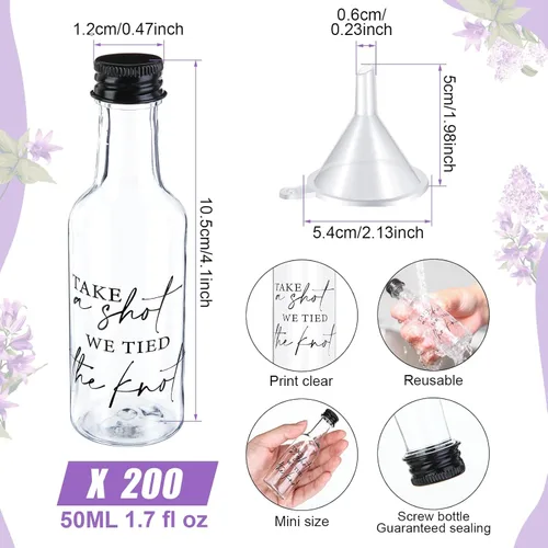 Vista 16 de Bokon Mini Wedding Liquor Bottles Take a Shot We Tied The Knot Shot Glasses for Guests 1.7 Fl Oz/ 50 ml Plastic Reusable Empty Bottle with Cap