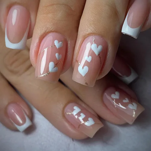 Vista 18 de Uñas postizas a presión, uñas postizas francesas de cobertura completa, uñas acrílicas simples de longitud media, uñas con pegamento para mujeres