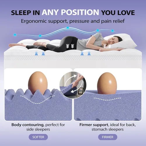 Vista 2 de downluxe Cubrecolchón de espuma viscoelástica de 4 pulgadas, tamaño individual, Pro, doble capa, 2 pulgadas de gel de enfriamiento, estructura