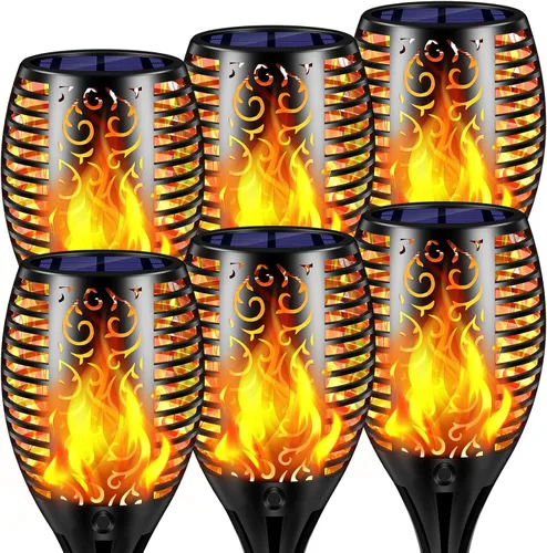 TomCare Luces solares para exteriores, luces solares de llama parpadeante, impermeables, iluminación al aire libre, luces de camino, decoraciones de