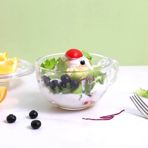 Vista 5 de Tazón de vidrio para cereales con asa, cuencos pequeños transparentes con tapa, cuencos de avena, para desayuno, aptos para microondas, cristalería