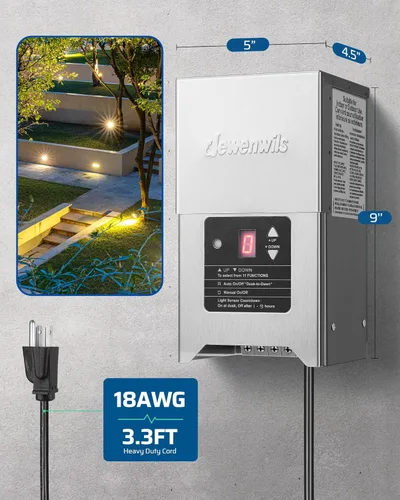 Vista 7 de DEWENWILS Transformador de paisaje de bajo voltaje de 300 W con fotocélula, transformador de bajo voltaje de 120 V CA a 12 V/15 V CA, transformador