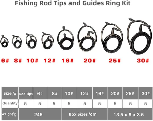 Kit de reparación de caña de pescar - Kit de reemplazo de puntas y guías de caña de pescar con anillos de guía de cerámica