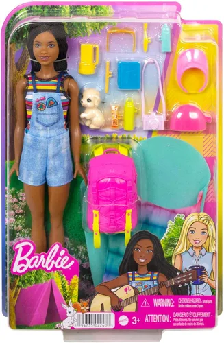 Vista 6 de Barbie Muñeca y accesorios, se necesitan dos muñecas de camping "Brooklyn" con cachorro de mascota y más de 10 accesorios