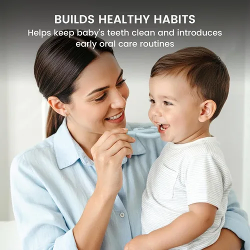 Vista 8 de Lulyboo Cepillo de dientes de entrenamiento para bebé, cepillo de dientes de dentición de silicona, alivio del dolor para dentición, 0-12 meses Azul