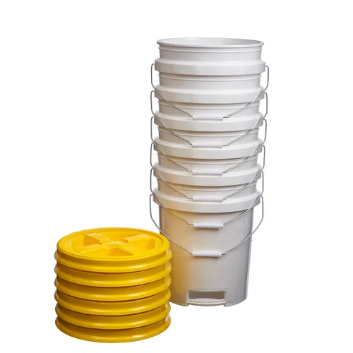 Vista 10 de Consolidated Plastics Cubetas blancas de grado alimenticio de 5 galones con mango de agarre inferior y tapas de sellado gamma, almacenamiento