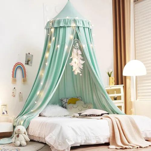 Kertnic - Toldo decorativo para cama de niños, carpa de algodón suave para decoración de habitación de niñas, castillo de princesa de ensueño, Verde