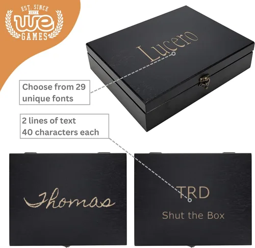 Vista 3 de WE Games Caja del tesoro grabada personalizada con tapa y pestillo de latón, color negro teñido