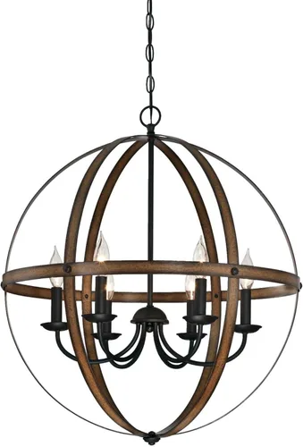 Vista 5 de Westinghouse Lighting - Araña de luces 6110500 Stella Mira, estilo vintage, para interiores, con tres luces, acabado en madera rústica, con detalles