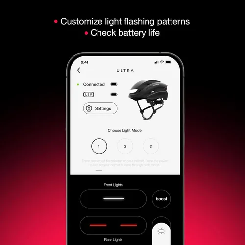 Vista 4 de Lumos Casco de bicicleta ultra inteligente Luces LED delanteras y traseras personalizables con señales de giro Cascos de bicicleta de carretera