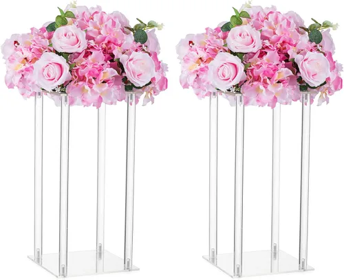 NUPTIO Jarrón acrílico para centros de mesa de boda, 2 piezas de 15.7 pulgadas de alto, soporte de flores para fiestas de cumpleaños, bodas,