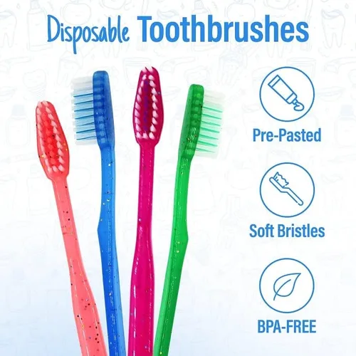 Vista 2 de MEGA Pack - Cepillos de dientes desechables para niños con pasta Paquete de cepillos de dientes prepegados y envueltos individualmente Perfecto