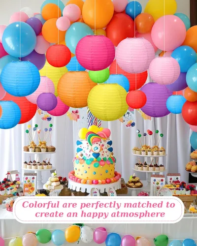 Vista 3 de Treela 80 linternas de papel chinas japonesas para bodas, 4, 6, 8, 10, 12 pulgadas, lámparas para colgar en el techo, decoración de primavera