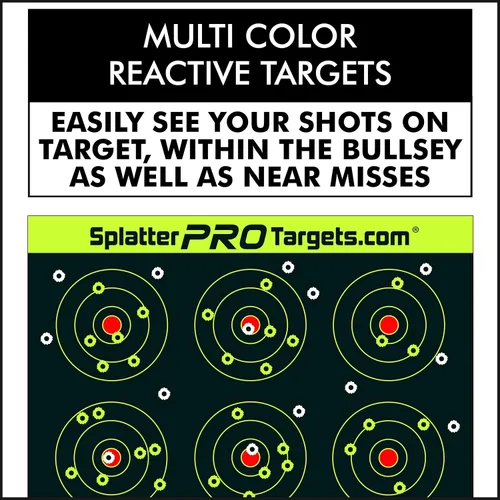Vista 3 de Objetivos de salpicaduras de 12 x 12. Los disparos estallan con halo verde fluorescente brillante al impactar. Ve tus tomas al instante.