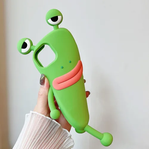 Vista 3 de Yatchen Funda fea compatible con iPhone 11, funda de teléfono Kawaii con dibujos animados 3D de rana linda, silicona suave, única, divertida
