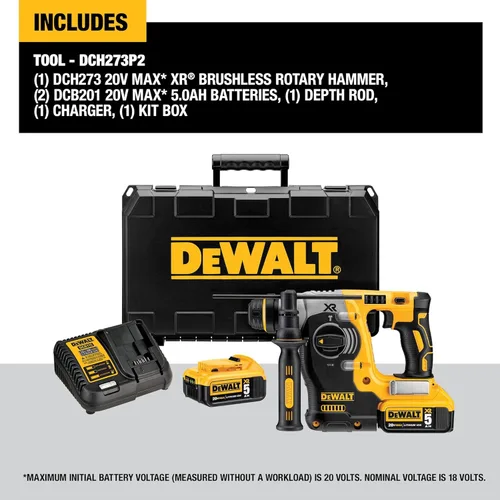 Vista 3 de DeWalt dch273p2 20V Max Martillo perforador SDS con baterías 5 Ah sin escobillas.