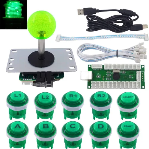SJJX Arcade Stick DIY Kit 10x Buttons with Logo LED MX 8 Way Joystick USB Encoder for PC MAME Raspberry Pi Color Mix