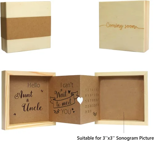 Vista 7 de Anuncio de embarazo para tía y tío, ideas de anuncio de bebé Marco de imagen de ultrasonido Caja de recuerdo de madera