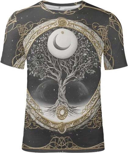 Vista 10 de GLUDEAR Camiseta Vikings para hombre, novedad con estampado 3D de mitología nórdica Aurora Galaxy Life Tree