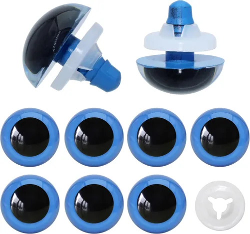 ARTCXC 1 caja (20 unidades) ojos grandes de seguridad de plástico azul de 0.94 pulgadas con arandelas para muñecas, marionetas, animales de peluche