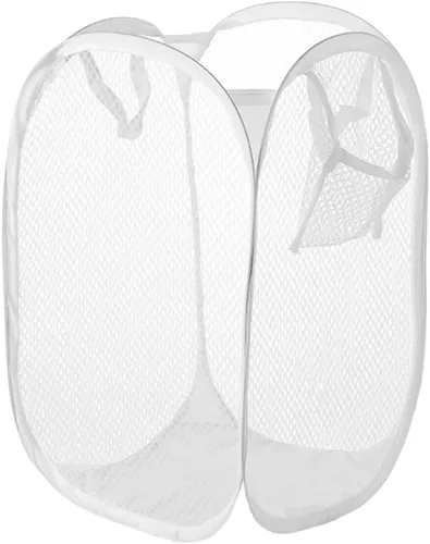 Cesta de lavandería grande, con asas, cesta ligera plegable, bolsa de lavandería plegable, almacenamiento de ropa duradero, cesta de ropa alta Blanco