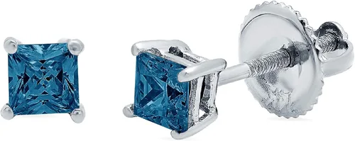 0.5 ct Corte Princesa ideal VVS1 Sin Conflictos Piedra Preciosa Solitario Natural Londres Topacio Azul Piedra Preciosa Diseñador Pendientes Sólido