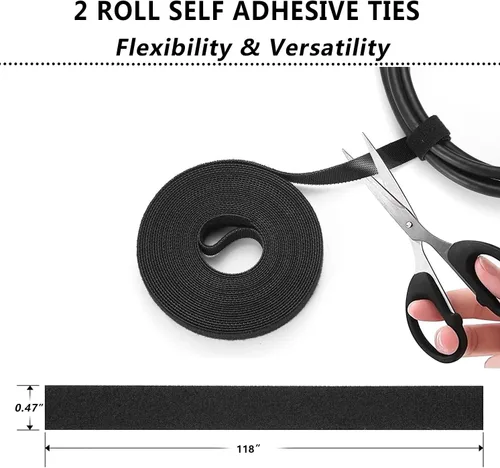 Vista 7 de N NOROCME Kit de organización de cables de 192 piezas, 4 fundas organizadoras de cables, 11 soportes para cables, 35 clips de cable, 10+2 rollos