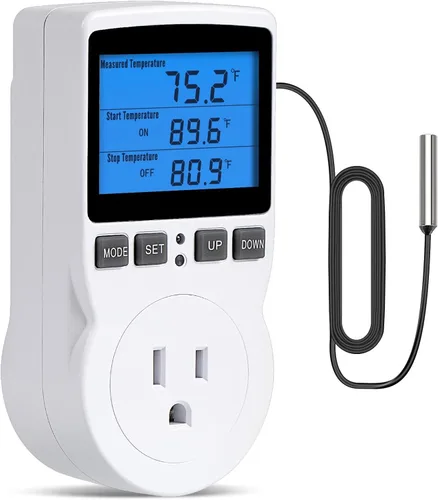 INKBIRDPLUS Termostato enchufable con salida controlada por temperatura, termostato digital, control de calefacción, temporizador, 1800 W, 110 V, 15